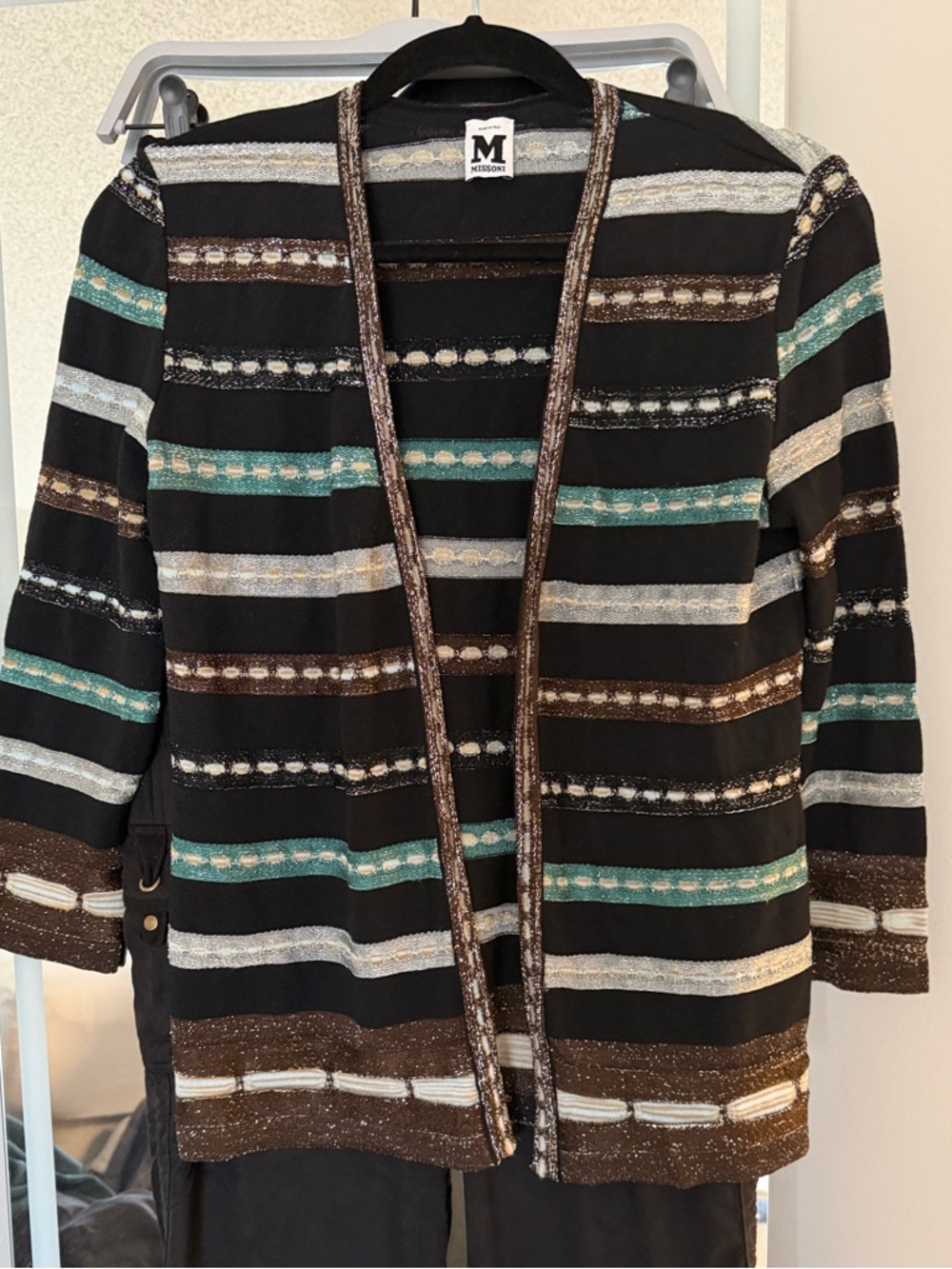 M Missoni Italian Merino Wool Cardigan Textured Stripe Knit Size 8